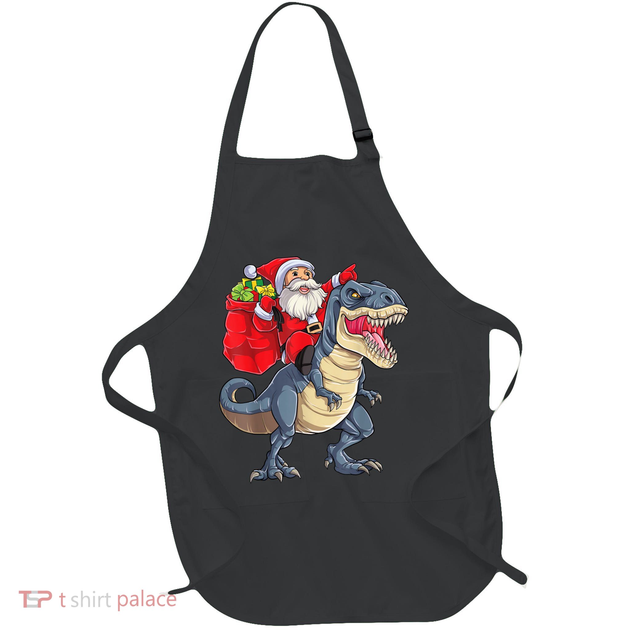 Santa Riding Dinosaur T Rex ChristmasBoys Men Xmas Apron