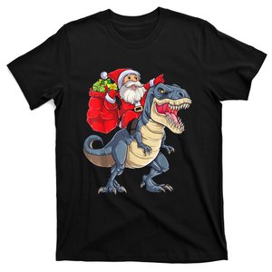 Santa Riding Dinosaur T Rex ChristmasBoys Men Xmas T-Shirt