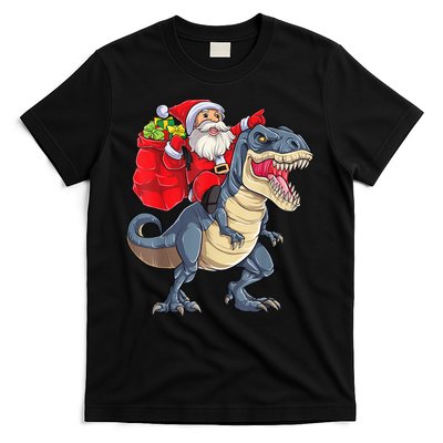 Santa Riding Dinosaur T Rex ChristmasBoys Men Xmas T-Shirt