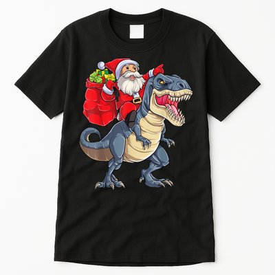 Santa Riding Dinosaur T Rex ChristmasBoys Men Xmas Tall T-Shirt