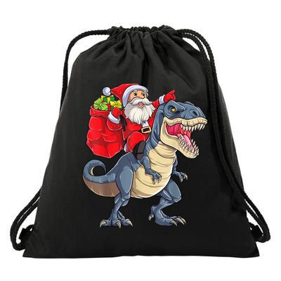 Santa Riding Dinosaur T Rex ChristmasBoys Men Xmas Drawstring Bag