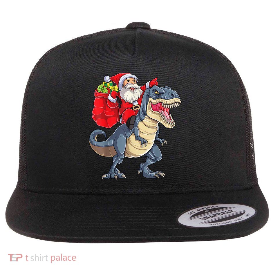 Santa Riding Dinosaur T Rex ChristmasBoys Men Xmas Flatbill Hat
