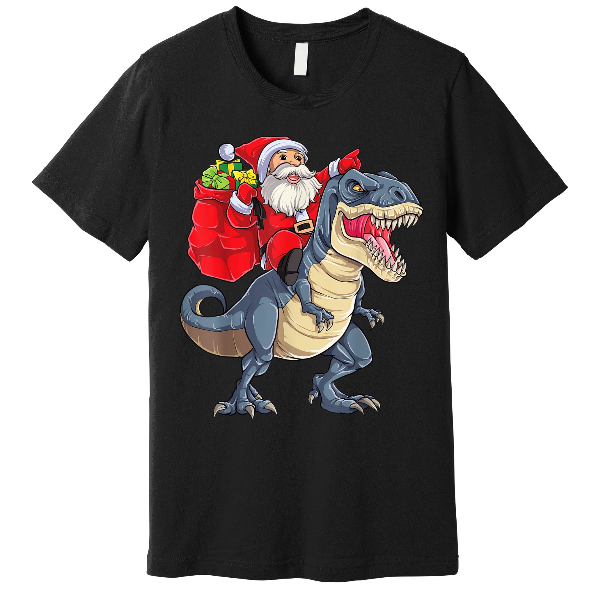 Santa Riding Dinosaur T Rex ChristmasBoys Men Xmas Premium T-Shirt