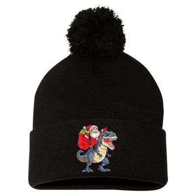Santa Riding Dinosaur T Rex ChristmasBoys Men Xmas Pom Pom 12in Knit Beanie