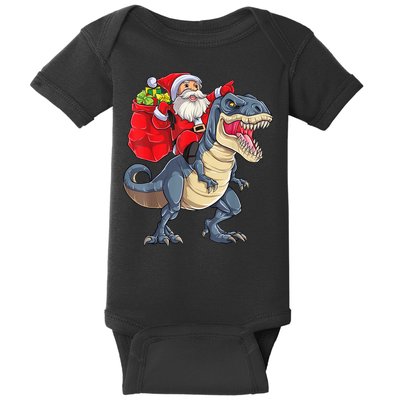 Santa Riding Dinosaur T Rex ChristmasBoys Men Xmas Baby Bodysuit