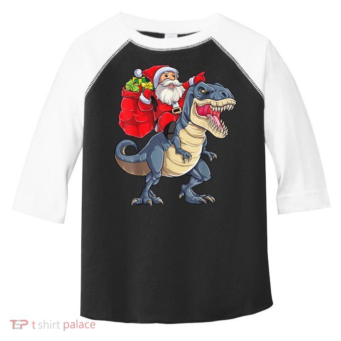 Santa Riding Dinosaur T Rex ChristmasBoys Men Xmas Toddler Fine Jersey T-Shirt