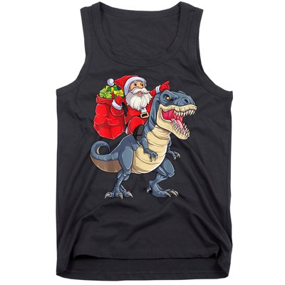 Santa Riding Dinosaur T Rex ChristmasBoys Men Xmas Tank Top