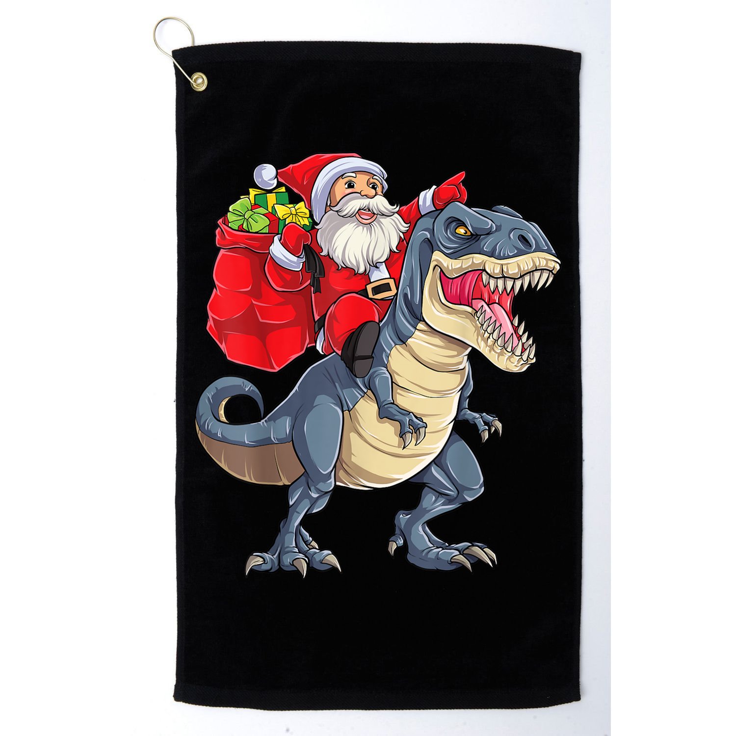 Santa Riding Dinosaur T Rex ChristmasBoys Men Xmas Golf Towel