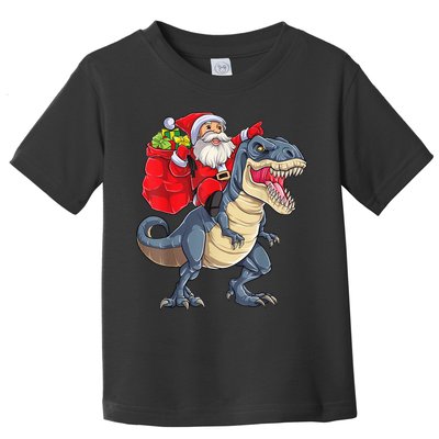Santa Riding Dinosaur T Rex ChristmasBoys Men Xmas Toddler T-Shirt