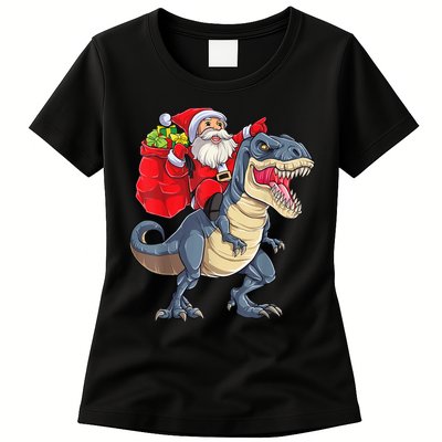 Santa Riding Dinosaur T Rex ChristmasBoys Men Xmas Womens T-Shirt