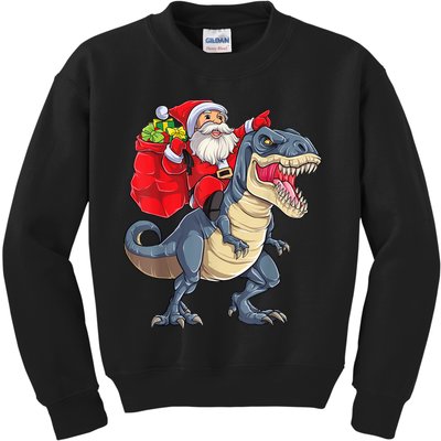 Santa Riding Dinosaur T Rex ChristmasBoys Men Xmas Kids Sweatshirt