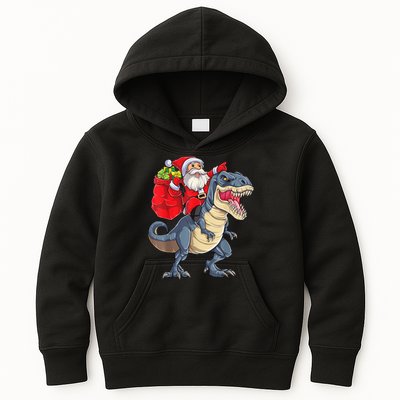 Santa Riding Dinosaur T Rex ChristmasBoys Men Xmas Kids Hoodie