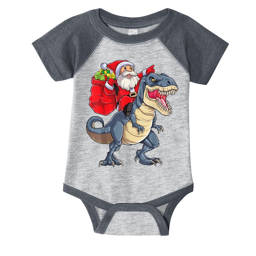 Santa Riding Dinosaur T Rex ChristmasBoys Men Xmas Infant Baby Jersey Bodysuit
