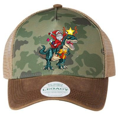 Santa Riding Dinosaur T Rex Christmas Party Boys Xmas Legacy Tie Dye Trucker Hat