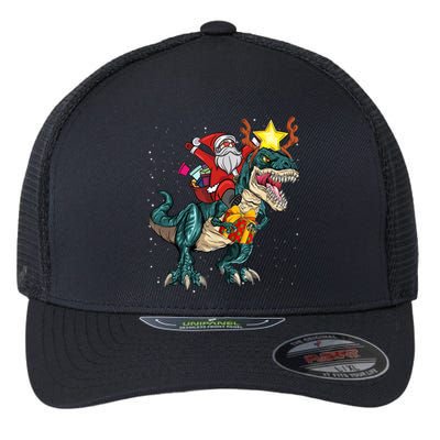 Santa Riding Dinosaur T Rex Christmas Party Boys Xmas Flexfit Unipanel Trucker Cap