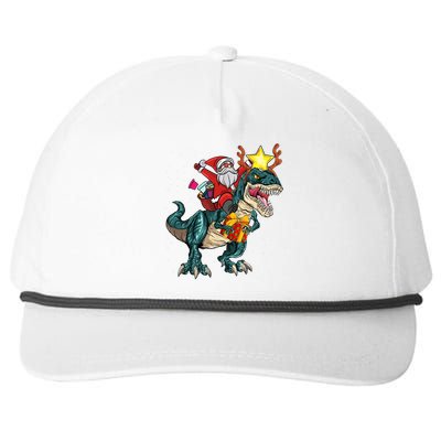 Santa Riding Dinosaur T Rex Christmas Party Boys Xmas Snapback Five-Panel Rope Hat