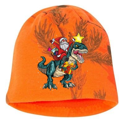 Santa Riding Dinosaur T Rex Christmas Party Boys Xmas Kati - Camo Knit Beanie