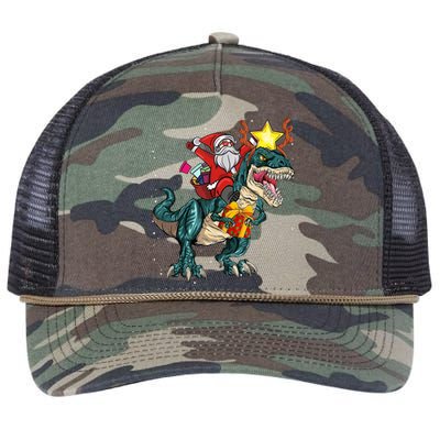 Santa Riding Dinosaur T Rex Christmas Party Boys Xmas Retro Rope Trucker Hat Cap