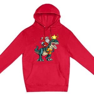 Santa Riding Dinosaur T Rex Christmas Party Boys Xmas Premium Pullover Hoodie