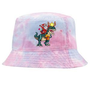 Santa Riding Dinosaur T Rex Christmas Party Boys Xmas Tie-Dyed Bucket Hat