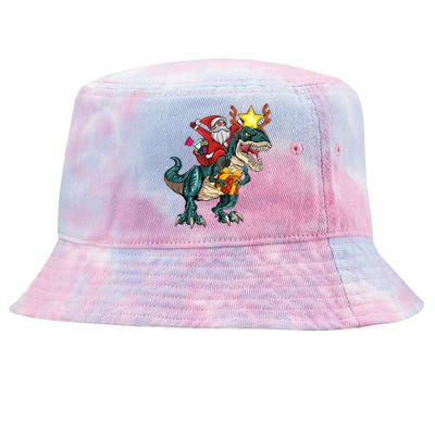 Santa Riding Dinosaur T Rex Christmas Party Boys Xmas Tie-Dyed Bucket Hat