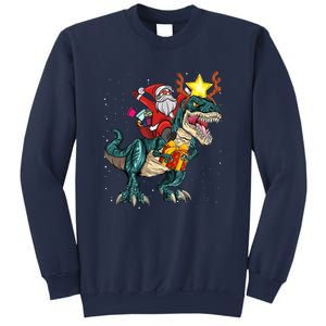 Santa Riding Dinosaur T Rex Christmas Party Boys Xmas Sweatshirt