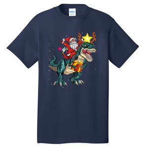 Santa Riding Dinosaur T Rex Christmas Party Boys Xmas Tall T-Shirt