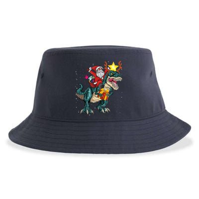 Santa Riding Dinosaur T Rex Christmas Party Boys Xmas Sustainable Bucket Hat