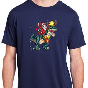 Santa Riding Dinosaur T Rex Christmas Party Boys Xmas Adult ChromaSoft Performance T-Shirt