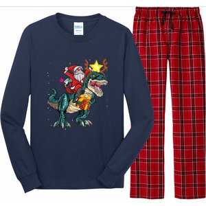 Santa Riding Dinosaur T Rex Christmas Party Boys Xmas Long Sleeve Pajama Set