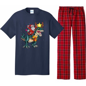 Santa Riding Dinosaur T Rex Christmas Party Boys Xmas Pajama Set