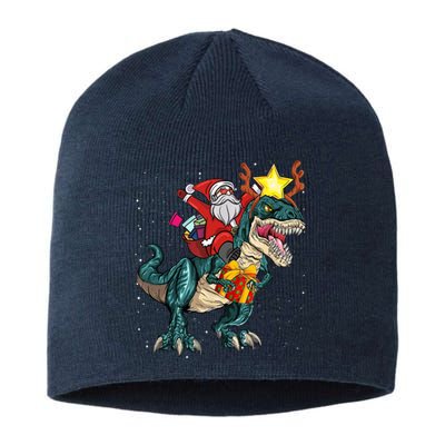 Santa Riding Dinosaur T Rex Christmas Party Boys Xmas Sustainable Beanie