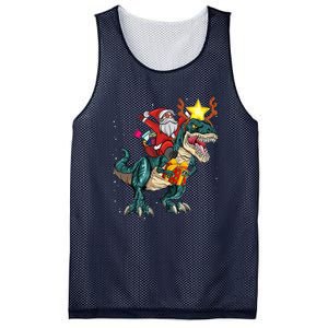 Santa Riding Dinosaur T Rex Christmas Party Boys Xmas Mesh Reversible Basketball Jersey Tank