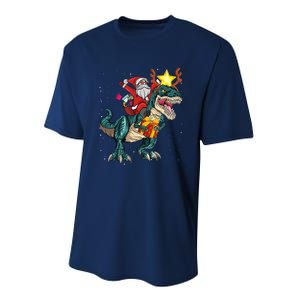 Santa Riding Dinosaur T Rex Christmas Party Boys Xmas Performance Sprint T-Shirt