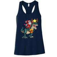 Santa Riding Dinosaur T Rex Christmas Party Boys Xmas Women's Racerback Tank