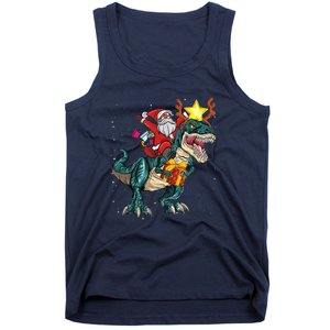 Santa Riding Dinosaur T Rex Christmas Party Boys Xmas Tank Top