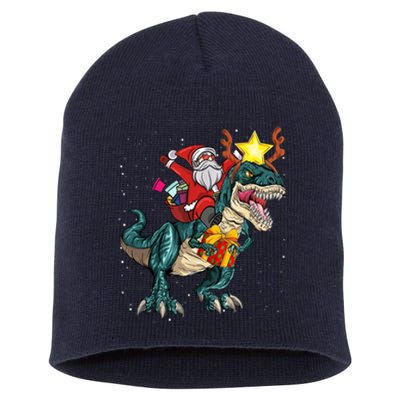 Santa Riding Dinosaur T Rex Christmas Party Boys Xmas Short Acrylic Beanie