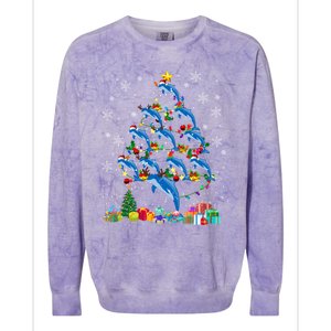 Santa Reindeer Dolphin Xmas Tree Light Dolphin Gift Colorblast Crewneck Sweatshirt