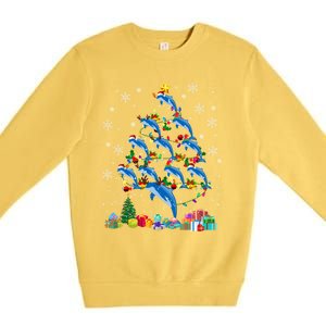 Santa Reindeer Dolphin Xmas Tree Light Dolphin Gift Premium Crewneck Sweatshirt