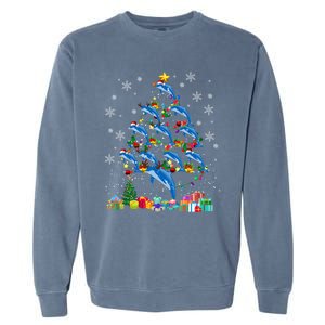 Santa Reindeer Dolphin Xmas Tree Light Dolphin Gift Garment-Dyed Sweatshirt