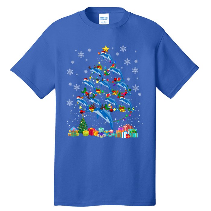 Santa Reindeer Dolphin Xmas Tree Light Dolphin Gift Tall T-Shirt