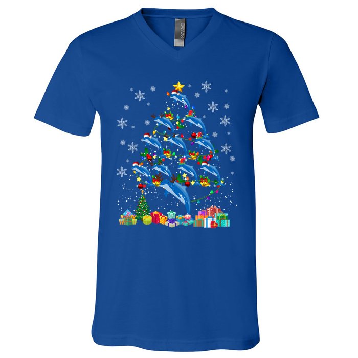 Santa Reindeer Dolphin Xmas Tree Light Dolphin Gift V-Neck T-Shirt