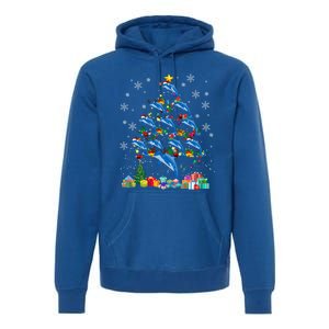 Santa Reindeer Dolphin Xmas Tree Light Dolphin Gift Premium Hoodie