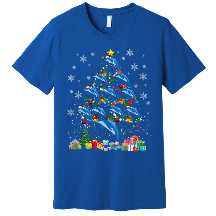 Santa Reindeer Dolphin Xmas Tree Light Dolphin Gift Premium T-Shirt