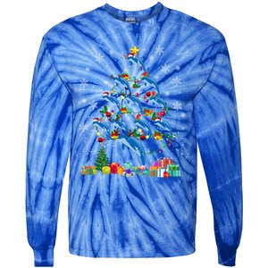 Santa Reindeer Dolphin Xmas Tree Light Dolphin Gift Tie-Dye Long Sleeve Shirt