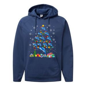 Santa Reindeer Dolphin Xmas Tree Light Dolphin Gift Performance Fleece Hoodie