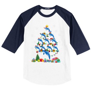 Santa Reindeer Dolphin Xmas Tree Light Dolphin Gift Baseball Sleeve Shirt