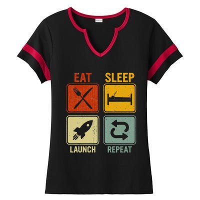 Sarcastic Retro Design Eat Sleep Launch Repeat Ladies Halftime Notch Neck Tee