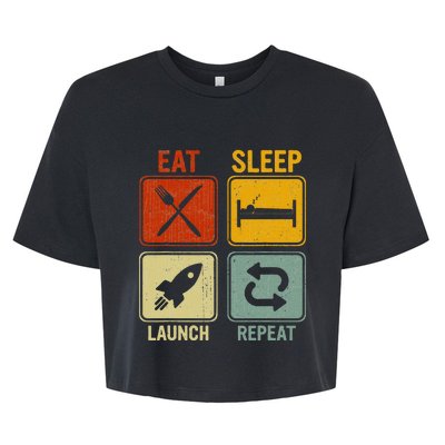 Sarcastic Retro Design Eat Sleep Launch Repeat Bella+Canvas Jersey Crop Tee