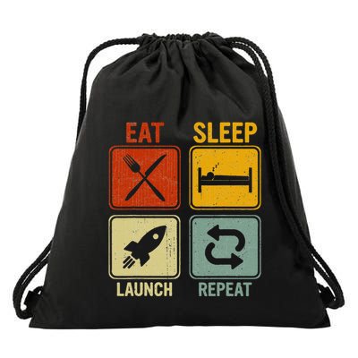 Sarcastic Retro Design Eat Sleep Launch Repeat Drawstring Bag